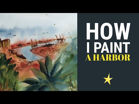 Painting a harbor in watercolor
