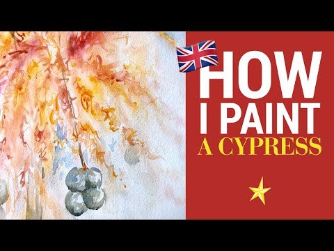 Cypress in watercolor - ENGLISH VERSION
