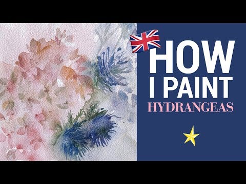 Hydrangeas and thistle in watercolor - ENGLISH VERSION