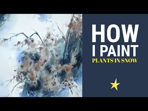 Painting a plant in the snow with watercolor