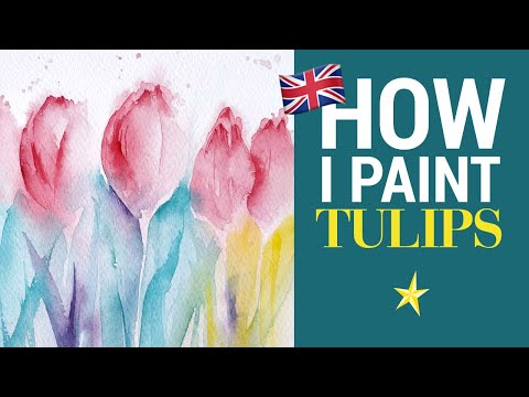 Colorful tulips in watercolor - ENGLISH VERSION