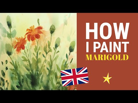 Painting marigold in watercolor - ENGLISH VERSION