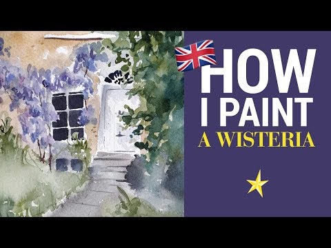 Wisteria and house front in watercolor - ENGLISH VERSION