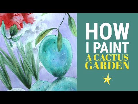 Painting a composition about a cactus garden